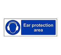 V Safety 41028AX-S'Ear Protection Area' Sign, Landscape, 300 mm x 100 mm (Pack of 3)