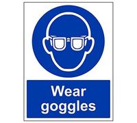 V Safety 41040BC-R'Wear Goggles' Sign, Portrait, 300 mm x 400 mm (Pack of 3)