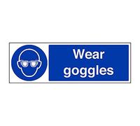 V Safety 41050BJ-R'Wear Goggles' Sign, Landscape, 450 mm x 150 mm (Pack of 3)