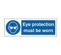 V Safety 41051AX-S Eye Protection Must Be Worn PPE Sign - Landscape - 300mm x 100mm - Self Adhesive Vinyl, Blue