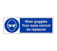 V Safety 41054AX-S'Wear Goggles/Your Eyes Cannot Be Replaced' Sign, 300 mm x 100 mm (Pack of 3)