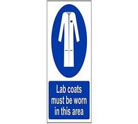 V Safety 41066AN-S Lab Coats Must Be Worn In This Area PPE Sign - Portrait - 150mm x 200mm - Self Adhesive Vinyl, Blue