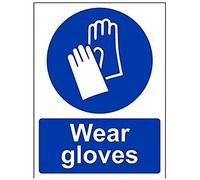 V Safety 41069AN-S Wear Gloves PPE Sign - Portrait - 150mm x 200mm - Self Adhesive Vinyl, Blue