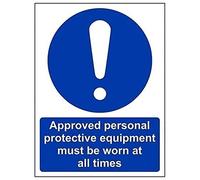 V Safety 41071AN-S Approved Personal Protective Equipment Must Be Worn At All Times PPE Sign - Portrait - 150mm x 200mm - Self Adhesive Vinyl, Blue