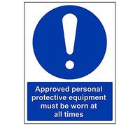 V Safety 41071BC-S'Approved PPE Must Be Worn At All Times' Sign, 300 mm x 400 mm (Pack of 3)
