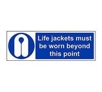 V Safety 41082BJ-S'Life Jackets Worn Beyond This Point' Sign, 450 mm x 150 mm (Pack of 3)