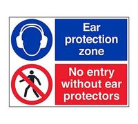 V Safety 41102BR-R "Ear Protection Zone/No Entry Without…" Sign, 600 mm x 450 mm (Pack of 3)