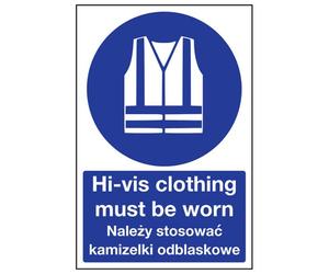V Safety 41108AU-S English/Polish Hi-Viz Must Be Worn Sign, 200 x 300mm