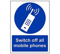 V Safety 43006AN-R'Switch Off All Mobile Phones' Sign, Portrait, 150 mm x 200 mm (Pack of 3)