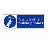 V Safety 43028BP-R'Switch Off All Mobile Phones' Sign, Landscape, 600 mm x 200 mm (Pack of 3)