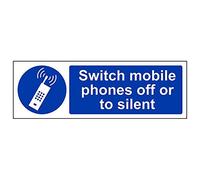 V Safety 43029AX-R'Switch Mobile Phone Off Or Silent' Sign, 300 mm x 100 mm (Pack of 3)