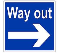 V Safety 43054BF-R Way Out, Arrow Right Sign - Landscape - 400mm x 300mm - 1mm Rigid Plastic, Blue
