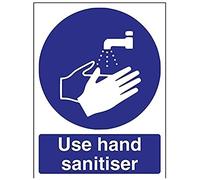 V Safety 43071AN-S Use Hand Sanitiser Sign - Portrait - 150mm x 200mm - Self Adhesive Vinyl, Blue