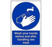 V Safety 44014AU-R'Wash Hands Before/After Handling Raw Meat' Sign, 200 mm x 300 mm (Pack of 3)