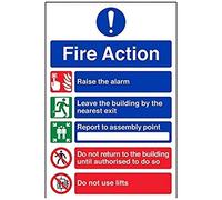 V Safety 5 Message Fire Action Notice Sign - 200mm x 300mm - Self Adhesive Vinyl