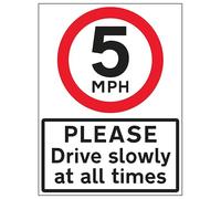 V Safety 5 MPH Please Drive Slowly 450 x 600 mm - 3mm Reflective Aluminium Composite Safety Sign