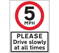 V Safety 5 MPH Please Drive Slowly - 600x800mm Class RA1 Reflective 3mm Aluminium Composite With Anti-Graffiti Coating & Fixing Channel Safety Sign
