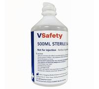 V Safety 500ml Sterile Saline Eye Wash Bottle - 0.9% Sodium Chloride Solution - for Rinsing Eyes, Dust & Debris - Single Use - No Eye Cup