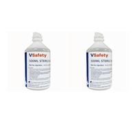 V Safety 500ml Sterile Saline Eye Wash Bottle - 0.9% Sodium Chloride Solution - for Rinsing Eyes, Dust & Debris - Single Use - No Eye Cup (Pack of 2)