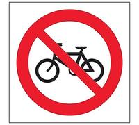 V Safety 51014AF-R No Cycling Symbol Prohibition Sign - Square - 100mm x 100mm - 1mm Rigid Plastic, Black, Red