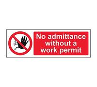 V Safety 52006AX-S'No Admittance Without A Work Permit' Sign, 300 mm x 100 mm (Pack of 3)