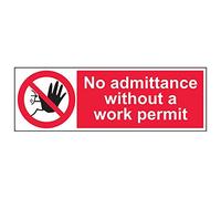 V Safety 52006BP-R'No Admittance Without A Work Permit' Sign, 600 mm x 200 mm (Pack of 3)