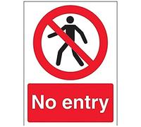 V Safety 52016AN-R No Entry Pedestrian Prohibition Sign - Portrait - 150mm x 200mm - 1mm Rigid Plastic, Black/Red