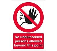V Safety 52020AU-S No Unauthorised Persons Allowed Beyond This Point Sign - Portrait - 200mm x 300mm - Self Adhesive Vinyl, Black/Red