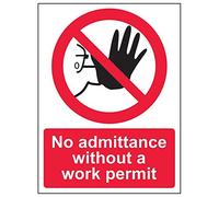 V Safety 52025AN-R'No Admittance Without A Work Permit' Sign, 150 mm x 200 mm (Pack of 3)