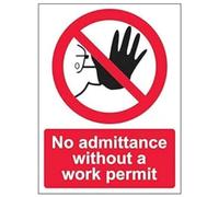 V Safety 52025AN-S'No Admittance Without A Work Permit' Sign, 150 mm x 200 mm (Pack of 3)
