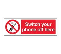 V Safety 53010BJ-S'Switch Your Phone Off Here' Sign, Landscape, 450 mm x 150 mm (Pack of 3)