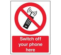 V Safety 53021AN-S'Switch Off Your Phone Here' Sign, Portrait, 150 mm x 200 mm (Pack of 3)