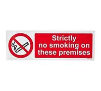 V Safety 57011AX-S Strictly No Smoking On These Premises Prohibition Sign - Landscape - 300mm x 100mm - Self Adhesive Vinyl, Black/Red