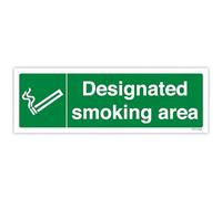 V Safety 57015AX-S Designated Smoking Area Prohibition Sign - Landscape - 300mm x 100mm - Self Adhesive Vinyl, Green