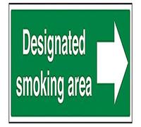 V Safety 57016BJ-R Designated Smoking Area/Arrow Right Prohibition Sign - Landscape - 450mm x 150mm - 1mm Rigid Plastic, Green