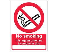 V Safety 57022AN-R'It Is Against The Law To Smoke In This' Sign, 150 mm x 200 mm (Pack of 3)