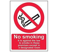 V Safety 57024AN-R'No Smoking/Against The Law' Sign, Portrait, 150 mm x 200 mm (Pack of 3)