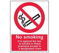 V Safety 57024BC-S'No Smoking/Against The Law' Sign, Portrait, 300 mm x 400 mm (Pack of 3)