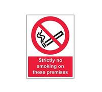 V Safety 57031BC-R Strictly No Smoking On These Premises Prohibition Sign - Portrait - 300mm x 400mm - 1mm Rigid Plastic, Black/Red