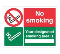 V Safety 57040BF-R'No Smoking/Your Designated Smoking Area' Sign, 400 mm x 300 mm (Pack of 3)