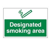 V Safety 57041BA-R Designated Smoking Area Prohibition Sign - Landscape - 300mm x 200mm - 1mm Rigid Plastic, Green