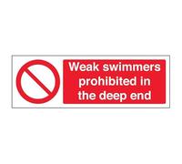 V Safety 58013AX-S'Weak Swimmers Prohibited In The Deep End' Sign, 300 mm x 100 mm (Pack of 3)