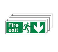 V Safety 5X Fire Exit Safety Sign Arrow Down - 1mm Rigid Plastic - 600X200mm