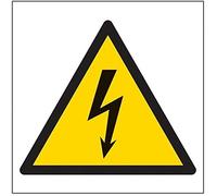 V Safety 61013AT-R Warning Electic Sign - Square - 200mm x 200mm - 1mm Rigid Plastic, Black/Yellow