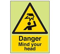 V Safety 63014AN-G'Danger Mind Your Head' Sign, Portrait, 150 mm x 200 mm (Pack of 3)