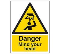 V Safety 63014AN-R'Danger Mind Your Head' Sign, Portrait, 150 mm x 200 mm (Pack of 3)
