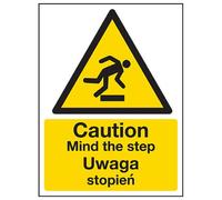 V Safety 63056AN-S English/Polish Caution Mind The Step Sign, 200 x 300mm