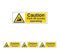 V Safety 64011AX-R2 Caution Fork Lift Trucks Operating Sign - Landscape - 300mm x 100mm - 2mm Rigid Plastic (Pack of 4)