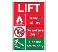 V Safety 65005AU-G'Lift Fire Notice' Sign, Portrait, 200 mm x 300 mm (Pack of 3)