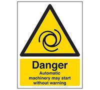 V Safety 65014AN-S'Automatic Machinery Start Without Warning' Sign, 150 mm x 200 mm (Pack of 3)